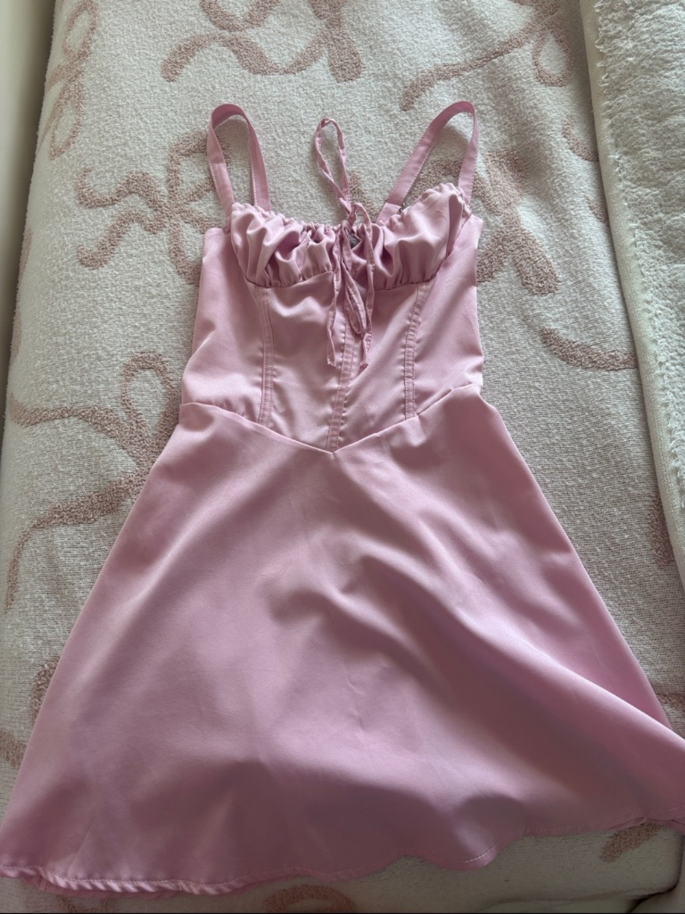 Amazon Pink Spaghetti Strap Ruffle Bust A-Line Dress